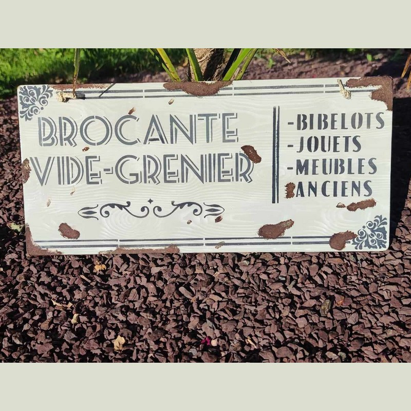 Plaque déco en bois Brocante vide grenier