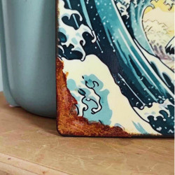 Plaque Déco Chien Bouledogue surf sur la Vague