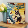 Plaque Déco Chien Bouledogue surf sur la Vague