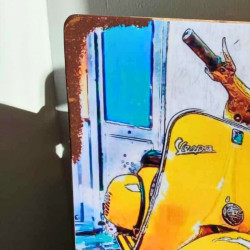 Plaque Déco Simpson Scooter Vespa Jaune