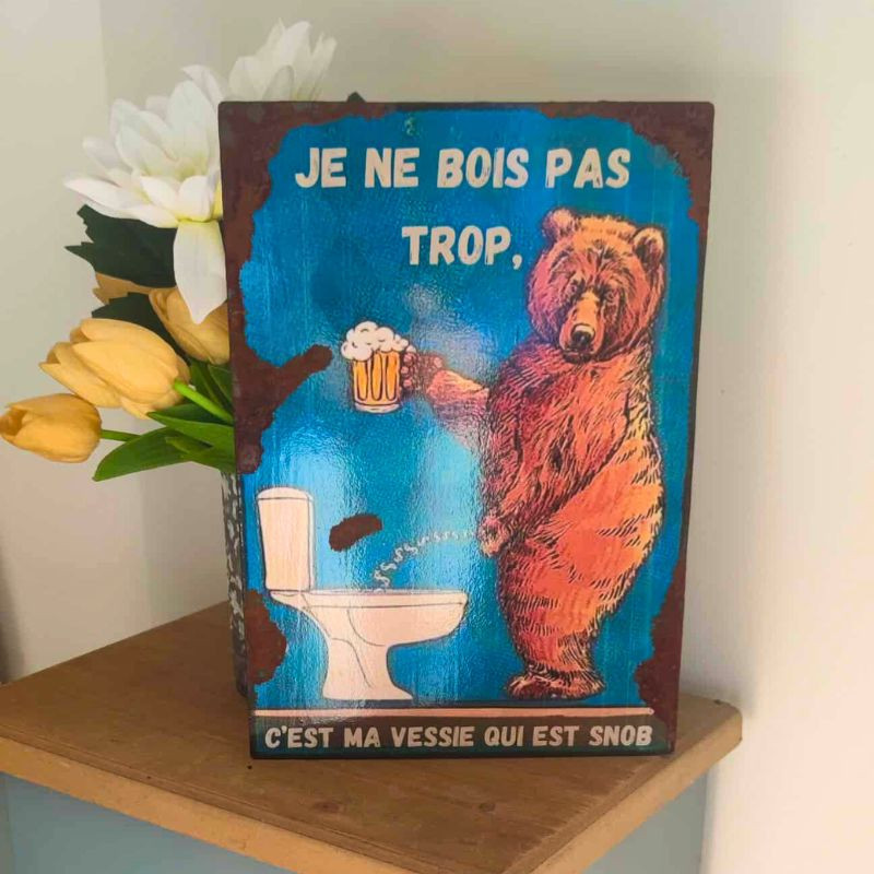 Plaque Déco Ours aux toilettes